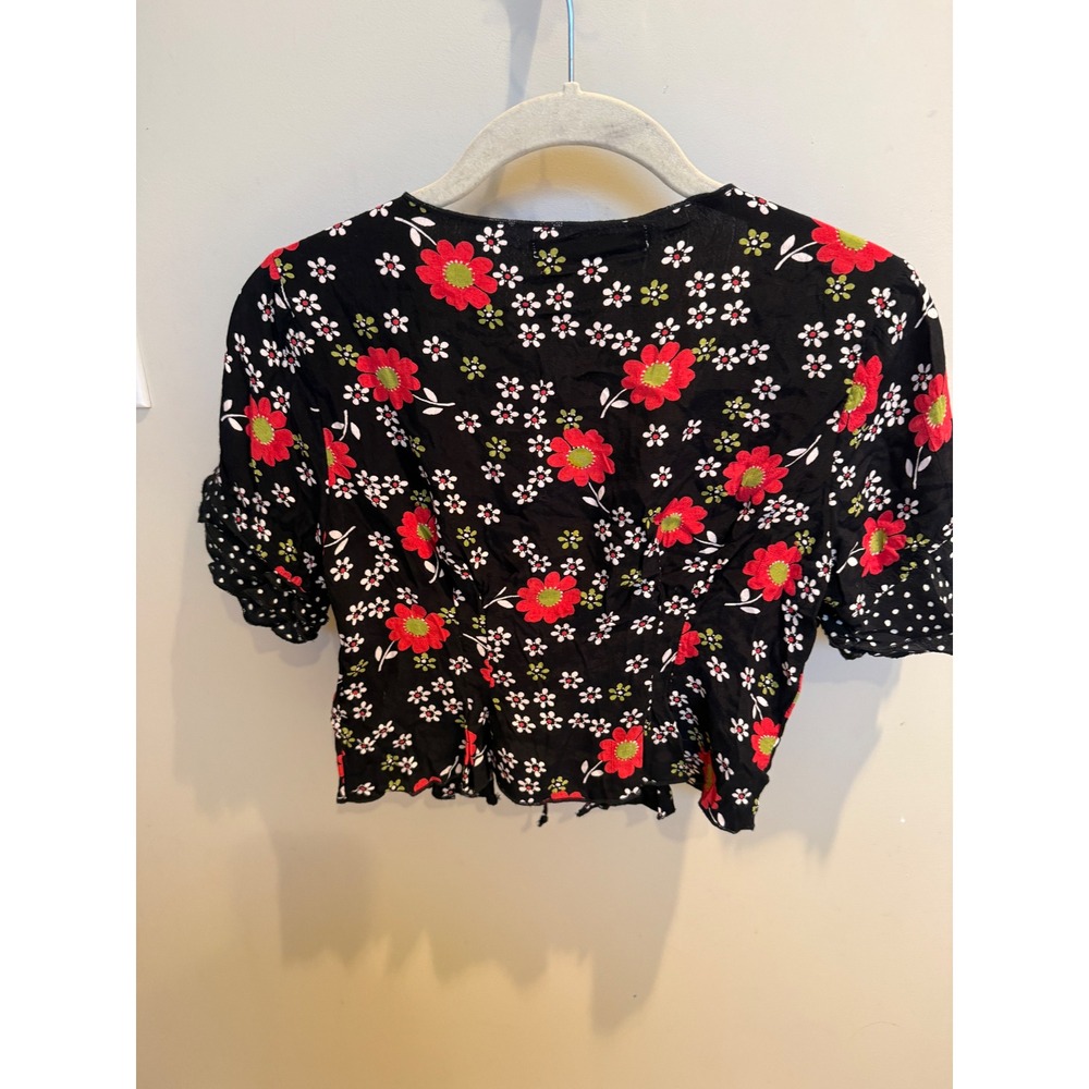Y2K Floral Tie Front Crop Blouse Urban Outfitters Petite‎ S - Picture 7 of 7